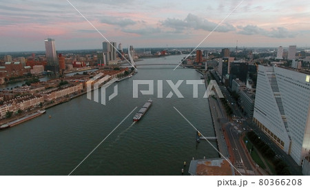 Aerial city view of Rotterdam with river 80366208
