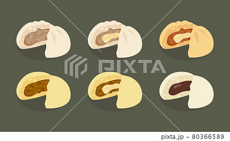 半分にした様々な肉まんのベクターイラスト素材 半分にした様々な肉まんのベクターイラスト素材 80366589
