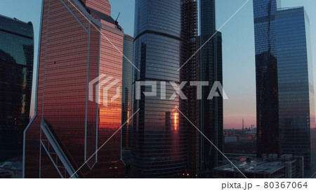 Aerial evening view of skyscrapers in city downtown 80367064