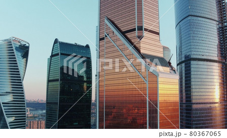 Office skyscrapers in Moscow business centre at sunset, aerial view Office skyscrapers in Moscow business centre at sunset, aerial view 80367065