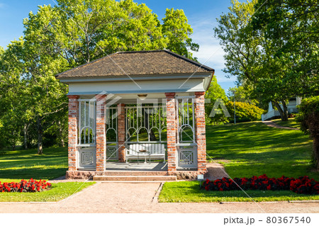 Naantali, Finland - 28 June, 2019: Garden in Kultaranta, the official summer residence of President of Finland. Naantali, Finland - 28 June, 2019: Garden in Kultaranta, the official summer residence of President of Finland. 80367540