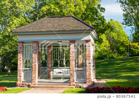 Naantali, Finland - 28 June, 2019: Garden in Kultaranta, the official summer residence of President of Finland. Naantali, Finland - 28 June, 2019: Garden in Kultaranta, the official summer residence of President of Finland. 80367541
