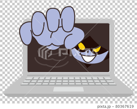 Scammer's hand popping out of a laptop Scammer's hand popping out of a laptop 80367619
