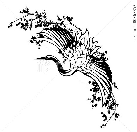 鶴の手描き絵画 黒フレーム付き 鶴の手描き絵画 黒フレーム付き 2羽の