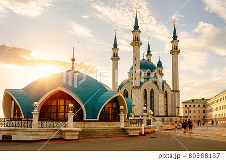 Kazan Kremlin at sunset, Tatarstan, Russia. Sunny view of Kul Sharif mosque. 80368137