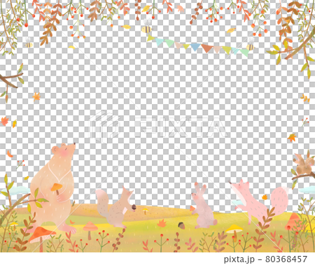 Scandinavian fashionable and fun white background vector frame illustration of autumn plants and forest animals 80368457