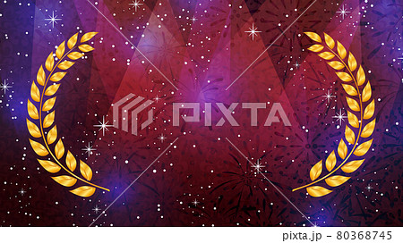 表彰式のイメージ_スポットライトと打ち上げ花火の背景イラスト_月桂樹のフレーム_16:9 80368745