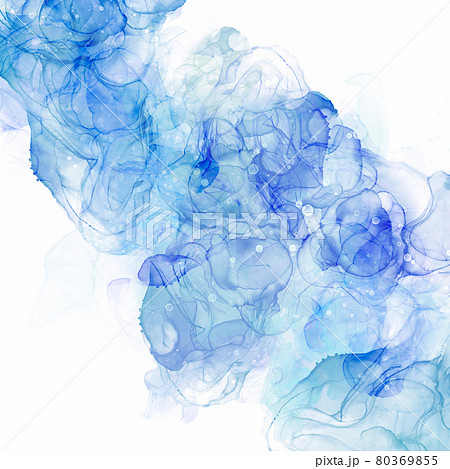 アルコールインクの抽象背景 青 うねり 曲線 インクアート 水 正方形 綺麗 動きのイラスト素材