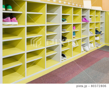 Shoe storage at the playground. Shoe storage at the playground. 80372806