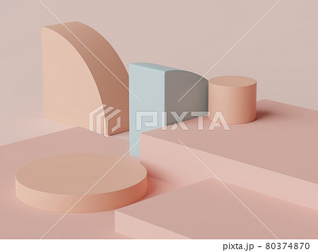 3d rendering of pastel minimal scene of white blank podium with earth tones theme. Muted saturated color. Simple geometric shapes design. 80374870