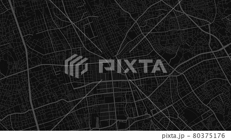 Dark black Saitama City area vector background map, streets and water cartography illustration. 80375176