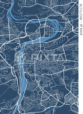Detailed map poster of Prague city, linear print map. Cityscape urban panorama. 80375178