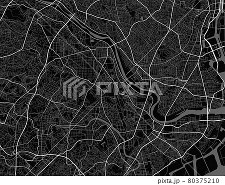 Urban city map of Kawasaki. Vector poster. Black grayscale street map. 80375210