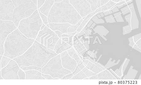 White and light grey Yokohama City area vector background map, streets and water cartography illustration. 80375223