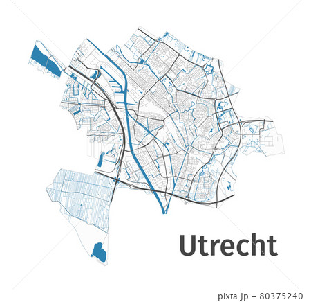 Utrecht map. Detailed map of Utrecht city administrative area. Cityscape panorama. 80375240