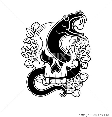 Neo Traditional Snake and Skull Tattoo Idea