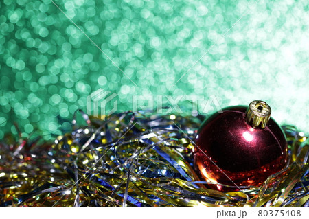 Christmas background green with bokeh and christmas ball 80375408