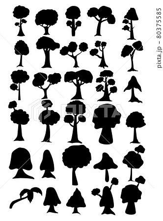 Seth black silhouettes of trees from different climatic zones on a white background - Vector 80375585
