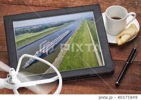 aerial photography concept - barges and tugboats 80375849