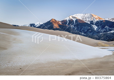 winter dawn over sand dunes 80375864