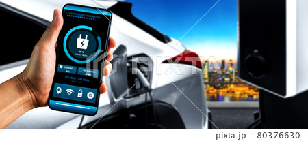 EV charging station for electric car with mobile app display charger status 80376630