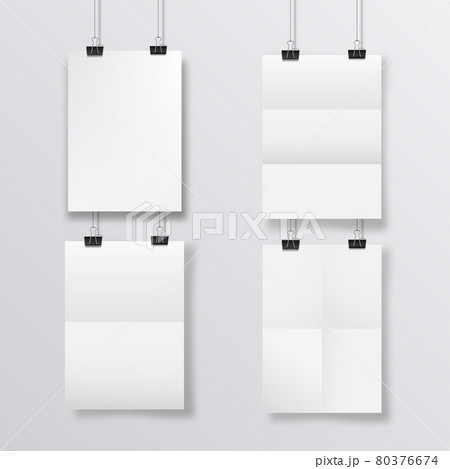 Abstract poster design with hanging folded papers. Hanging A4 paper poster mockup. 80376674