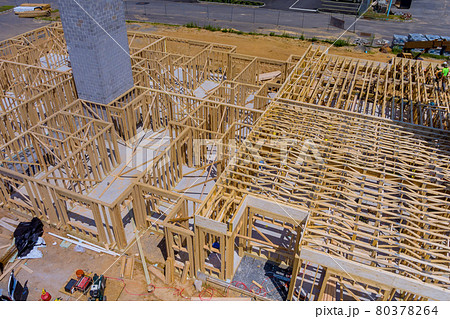 Wood building frame structure on a new development 80378264