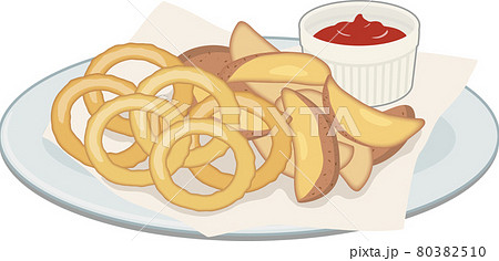 フライドポテトとオニオンリングフライ 80382510