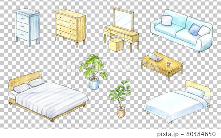 從上面看到的家具水彩插圖集 80384650