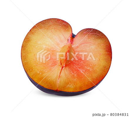 Half of Plum isolated on white background. 80384831
