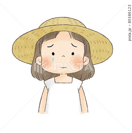 麦わら帽子の女の子 泣き顔 のイラスト素材