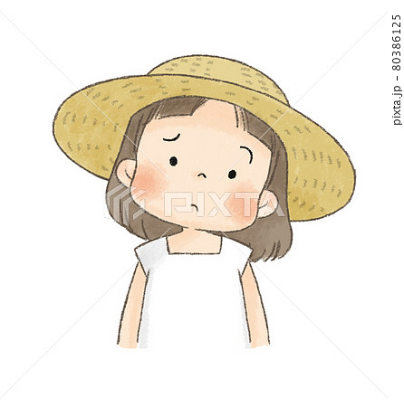 麦わら帽子の女の子 困り顔 のイラスト素材