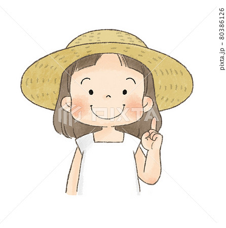 麦わら帽子の女の子 指さしポーズ のイラスト素材