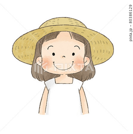 麦わら帽子の女の子 笑顔 のイラスト素材