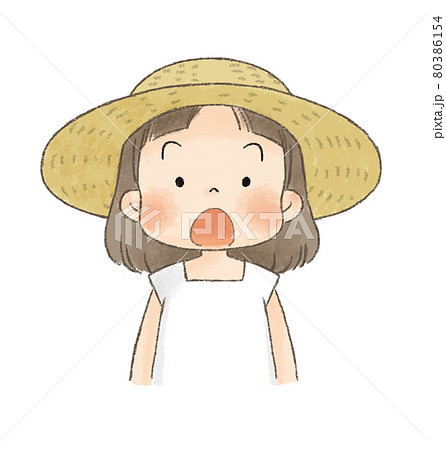 麦わら帽子の女の子 びっくり顔 のイラスト素材