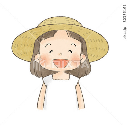 麦わら帽子の女の子 笑い顔 のイラスト素材