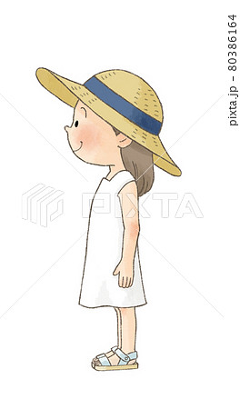 麦わら帽子の女の子 全身横向き のイラスト素材