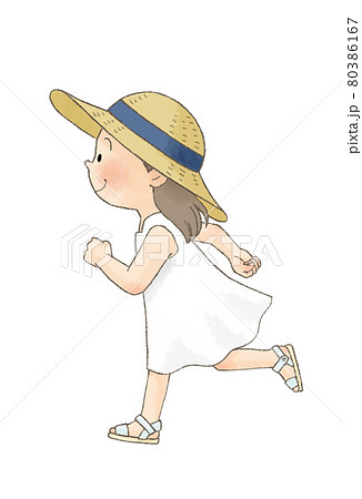 麦わら帽子の女の子 走る のイラスト素材