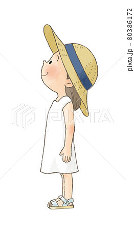 Girl In A Straw Hat Looking Up Sideways Stock Illustration