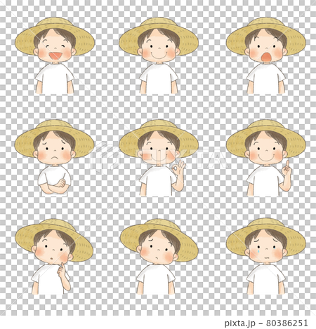 戴草帽的男孩(表情套裝) 戴草帽的男孩(表情套裝) 80386251