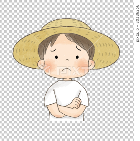 麦わら帽子の男の子（腕組み） 80386256