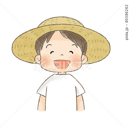 麦わら帽子の男の子 笑い顔 のイラスト素材
