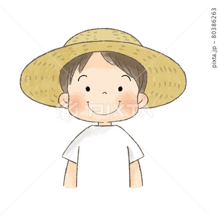 麦わら帽子の男の子 笑顔 のイラスト素材