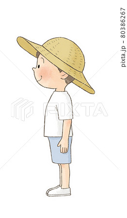 麦わら帽子の男の子 全身横向き のイラスト素材