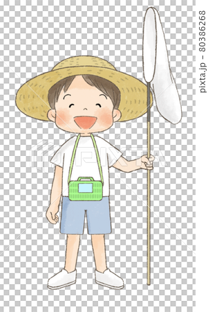 戴草帽的男孩（捉蟲圖，笑臉） 80386268
