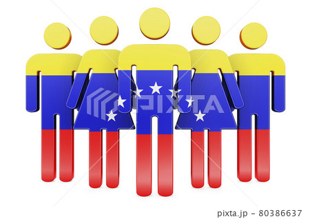 Stick figures with Venezuelan flag. Social community and citizens of Venezuela, 3D rendering 80386637