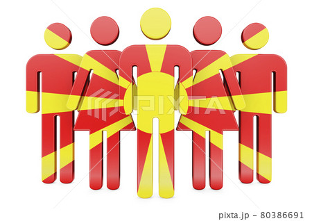 Stick figures with Macedonian flag. Social community and citizens of Macedonia, 3D rendering Stick figures with Macedonian flag. Social community and citizens of Macedonia, 3D rendering 80386691