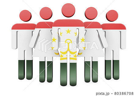 Stick figures with Tajik flag. Social community and citizens of Tajikistan, 3D rendering 80386708