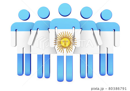 Stick figures with Argentinean flag. Social community and citizens of Argentina, 3D rendering 80386791