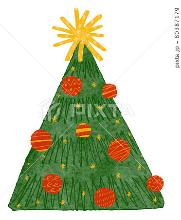 赤いオーナメントの付いているシンプルなクリスマスツリーのイラストのイラスト素材